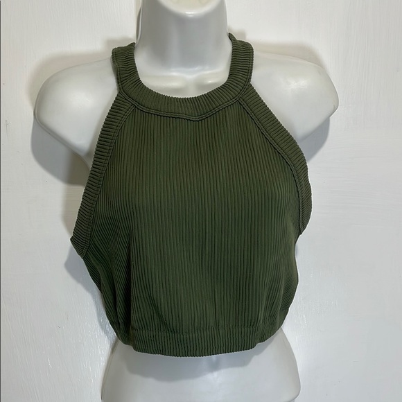 aerie Tops - Aerie Green Ribbed Crop Tank Top Sleeveless